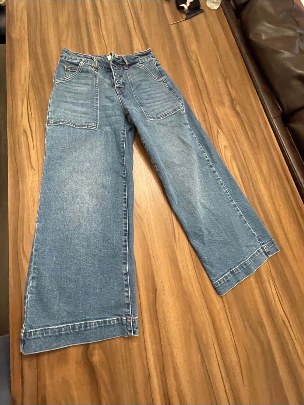 OAT New York high-rise cropped wide-leg butterfly Button denim jeans  26